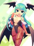  breasts chingisu cleavage green_eyes head_wings headwings large_breasts long_hair morrigan_aensland pantyhose tongue vampire_(game) wide_hips wings 