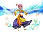  blue_eyes bracelet detached_sleeves dragon_quest dragon_quest_ix dress feathers flower headband heroine_(dq9) jewelry midriff necklace open_mouth pink_hair ri_yu ring sandals short_hair wallpaper 