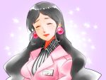  black_hair blush closed_eyes earrings formal jewelry lala_voice long_hair smile striped suit 