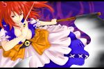  breasts cleavage onozuka_komachi red_eyes red_hair redhead scythe short_hair touhou twintails yude 