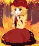  autumn bad_id blonde_hair hat highres leaf potato purin purin_jiisan short_hair sitting steam touhou 
