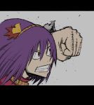  angry clenched_hand fist hairband highres karu_(ishiken) karu_(pixiv520294) nib_pen nib_pen_(medium) purple_hair red_eyes snarl touhou traditional_media yasaka_kanako 