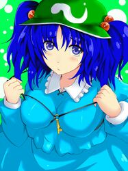  blue_eyes blue_hair hair_bobbles hair_ornament hat kawashiro_nitori key short_hair touhou twintails yude 