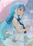  blue_hair kantai_collection long_hair oge_(ogeogeoge) rain samidare_(kantai_collection) school_uniform serafuku umbrella very_long_hair 