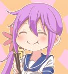  1girl akebono_(kantai_collection) chopsticks eating flower hair_flower hair_ornament kantai_collection long_hair purple_hair school_uniform shino_(ponjiyuusu) side_ponytail smile solo 