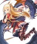  1girl blonde_hair cagliostro_(granblue_fantasy) crown granblue_fantasy long_hair monster smile solo thigh-highs uro_(uro_zi) violet_eyes 