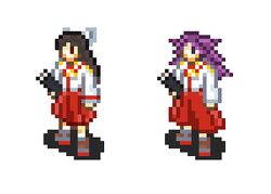  2girls black_hair crossover fire_emblem hiyou_(kantai_collection) japanese_clothes jun&#039;you_(kantai_collection) kantai_collection long_hair lowres multiple_girls nintendo pixel_art purple_hair rw skirt 