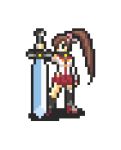  1girl brown_hair crossover fire_emblem kantai_collection long_hair lowres nintendo pixel_art ponytail rw skirt solo sword very_long_hair weapon yamato_(kantai_collection) 