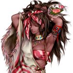  1girl adjusting_hair big_hair bone brown_eyes brown_hair dark_skin g_otto jewelry long_hair necklace original solo strapless tagme traditional_clothes tubetop upper_body 
