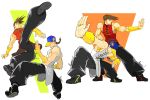  2boys baggy_pants baseball_cap black_hair braid bridal_gauntlets brothers brown_hair chinese_clothes fighting_stance full_body hat hymc kicking multiple_boys muscle pants shoes siblings single_braid sneakers street_fighter twins yang_lee yun_lee 