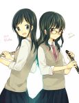  2girls flute glasses haruchika hatokko homura_chika instrument long_hair multiple_girls narushima_miyoko oboe school_uniform 