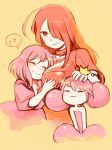  3girls :3 beatmania beatmania_iidx blush breast_grab breasts character_request closed_eyes crown double_bun heart large_breasts long_hair multiple_girls multiple_monochrome pink_hair red_eyes redhead sakata_kaname short_hair sketch smile smooooch sweat 