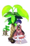  1girl bowl headwear_removed japanese_clothes kimono minigirl needle obi purple_hair sash short_hair sketch smile solo sukuna_shinmyoumaru touhou tree violet_eyes yosu 