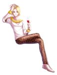  1boy alcohol blonde_hair cosplay crossed_legs fate/zero fate_(series) gilgamesh gilgamesh_(cosplay) goblet highres jewelry kara_no_kyoukai male_focus necklace red_eyes rizen_(rijernitz) shirazumi_lio short_hair smile snakeskin_print solo tight_pants trait_connection v-neck wine 