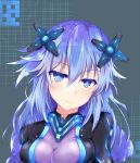  1girl blue_eyes bodysuit choujigen_game_neptune hair_ornament hairclip highres neptune_(choujigen_game_neptune) neptune_(series) next_purple purple_heart shin_jigen_game_neptune_vii smile 