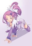  all_fours cure_sword detached_sleeves dokidoki!_precure kazuma_muramasa precure purple_hair thigh-highs violet_eyes 