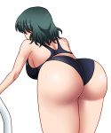  1girl amazon_(taitaitaira) ass back bent_over breasts competition_swimsuit green_hair highres kazami_yuuka large_breasts one-piece_swimsuit solo swimsuit touhou wet 