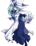  1girl blue_eyes blue_hair boots breasts dress duel_monster gloves hat long_hair silent_magician silver_hair solo wizard_hat yuu-gi-ou 