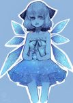  (9) 1girl artist_name blue bow cirno dated dress hair_bow ice ice_wings monochrome nemo_(leafnight) open_mouth short_hair touhou wings 