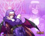  1girl akaga_hirotaka arcana_heart arcana_heart_3 bat_wings belt character_name clarice_di_lanza closed_eyes copyright_name halftone halftone_background long_hair official_art purple_background very_long_hair wallpaper wings 