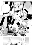  6+girls :d absurdres ahoge akagi_(kantai_collection) bare_shoulders comic covered_mouth detached_sleeves dress headgear heart hiei_(kantai_collection) highres horns japanese_clothes kantai_collection kongou_(kantai_collection) mittens monochrome multiple_girls muneate nontraditional_miko northern_ocean_hime open_mouth seaport_hime shaded_face shinkaisei-kan sleeveless sleeveless_dress smile tadano_myoushi teruterubouzu translation_request umbrella wide_sleeves 