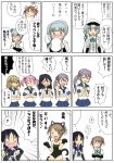  /\/\/\ 6+girls ;) ;d ? absurdres akebono_(kantai_collection) alternate_costume arm_warmers bandaid bandaid_on_face bell black_hair blue_hair blue_skirt blush brown_hair cat_paws cat_tail comic commentary_request fang flower grey_hair hair_bell hair_bobbles hair_flower hair_ornament hat highres iwazoukin kagerou_(kantai_collection) kantai_collection kasumi_(kantai_collection) long_hair michishio_(kantai_collection) multiple_girls nose_blush oboro_(kantai_collection) one_eye_closed open_mouth paws peaked_cap pink_hair pleated_skirt ponytail purple_hair sailor_collar sailor_dress sazanami_(kantai_collection) school_uniform serafuku short_hair short_sleeves side_ponytail skirt smile suzukaze_(kantai_collection) sweat tail translation_request ushio_(kantai_collection) wavy_mouth |_| 