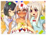  3girls birthday blush brll cake confetti error fate/kaleid_liner_prisma_illya fate_(series) food highres illyasviel_von_einzbern kuro_(fate/kaleid_liner) miyu_edelfelt multiple_girls 