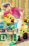  bracelet earrings floral_background happy_birthday higashikata_jousuke jewelry jojo_no_kimyou_na_bouken loafers pompadour sagi shoes striped striped_background sunglasses sunglasses_on_head traditional_media watch watch watercolor_(medium) 