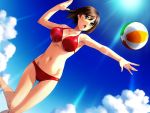  1girl artist_request bikini brown_hair game_cg green_eyes horikawa_itsuki jumping kuraki_tatari_no_mori_de red_bikini short_hair swimsuit 