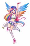 1girl hat heterochromia kaminary long_hair midriff multicolored_hair navel original solo wings 