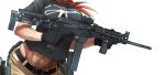  1girl akx-9 didloaded foregrip gun handgun orange_hair original scope simple_background solo trigger_discipline weapon 