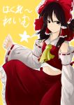  belly bow brown_eyes brown_hair detached_sleeves frilled_skirt frills hair_bow hair_tubes hakurei_reimu ie_funa japanese_clothes miko red_skirt short_hair skirt smile touhou 