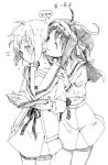  2girls a-ka biting book closed_eyes ear_biting hands_on_another&#039;s_shoulders monochrome multiple_girls nagato_yuki school_uniform short_hair sketch surprised suzumiya_haruhi suzumiya_haruhi_no_yuuutsu yuri 