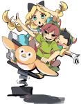  alice_(wonderland) alice_in_wonderland amber_eyes black_hair blonde_hair blue_eyes bow bowtie braid hair_bow peter_pan peter_pan_(disney) pinocchio pinocchio_(character) puppet redhead repikinoko riding spring_rider twin_braids 