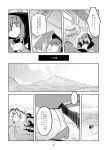  2girls book comic dress hat high_heels maribel_hearn monochrome mountain multiple_girls page_number tani_takeshi touhou translation_request usami_renko 