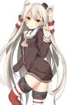  1girl amatsukaze_(kantai_collection) flippy_mgdowell_(pixiv_6112180) hair_tubes highres kantai_collection long_hair looking_at_viewer silver_hair simple_background solo two_side_up white_background yellow_eyes 
