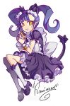  1girl animal_ears black_hair cat_ears cat_tail kaminary long_hair maid original slit_pupils solo tail twintails yellow_eyes 