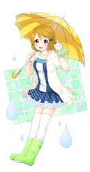  1girl brown_hair highres koizumi_hanayo love_live!_school_idol_project mikimo_nezumi open_mouth rain short_hair smile solo umbrella violet_eyes 