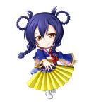 1girl blue_hair chibi detached_sleeves highres japanese_clothes kuena long_hair love_live!_school_idol_project solo sonoda_umi yellow_eyes 