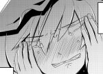  1girl blush crying hands_on_own_face hat lowres maribel_hearn monochrome tani_takeshi tears touhou 