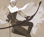  1boy archer arrow bow_(weapon) cape dark_skin fate/stay_night fate_(series) muscle pukkun-apple quiver sleeveless solo weapon white_hair 