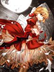  1girl aestus_estus ahoge blonde_hair breasts deanna dress epaulettes fate/extra fate_(series) green_eyes highres red_dress saber_extra see-through solo sword weapon 