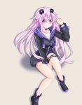  1girl adult_neptune choujigen_game_neptune d-pad hair_ornament highres hooded_track_jacket long_hair looking_at_viewer neptune_(series) purple_hair shin_jigen_game_neptune_vii solo violet_eyes 