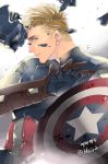  1boy avengers:_age_of_ultron blue_eyes broken_helmet captain_america hh_(hhsis2) marvel shield solo steve_rogers superhero 