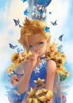  blonde_hair blue_eyes choker flower looking_at_viewer malu original pointy_ears solo star sunflower upper_body 