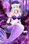  1girl blonde_hair bottle breasts cleavage head_fins higurashi_no_naku_koro_ni jewelry mermaid monster_girl nail_polish necklace open_mouth pearl_necklace shell shell_bikini smile takano_miyo thorns yellow_eyes yuumare 