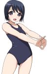 1girl black_eyes black_hair highres matsunaga_kouyou original school_swimsuit short_hair standing stretch swimsuit 