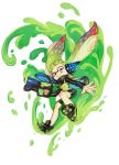  1girl bike_shorts green green_hair highres inkling long_hair mask murakami_hisashi pink_eyes smile solo splatoon super_soaker tentacle_hair 