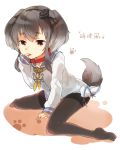  1girl black_hair brown_eyes choker hairband kantai_collection meru_(merumumu) multicolored_hair pantyhose short_hair solo tail tokitsukaze_(kantai_collection) 