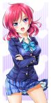  1girl breasts crossed_arms looking_at_viewer love_live!_school_idol_project nishikino_maki open_mouth redhead school_uniform short_hair smile solo violet_eyes yyo 